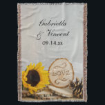 Rustic Sunflower Woodland Wedding Keepsake スローブランケット<br><div class="desc">The natural Rustic Sunflower Woodland Wedding Throw can be personalized with the names of the bride and groom and marriage ceremony date to create a lasting keepsake gift for the newlyweds. This country chic custom outdoor woods or forest theme nuptial blanket features a quaint digitally enhanced floral photograph of a...</div>