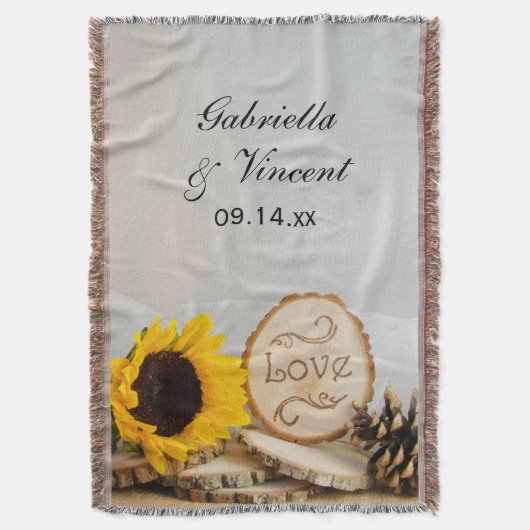 Rustic Sunflower Woodland Wedding Keepsake スローブランケット (正面縦)