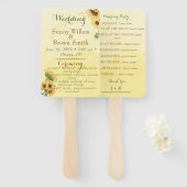 Rustic Sunflower Yellow Watercolor Wedding Program ハンドファン (正面&裏面)