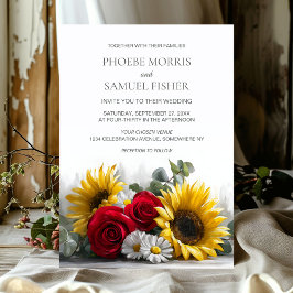 Rustic Sunflowers and Roses Wedding 招待状