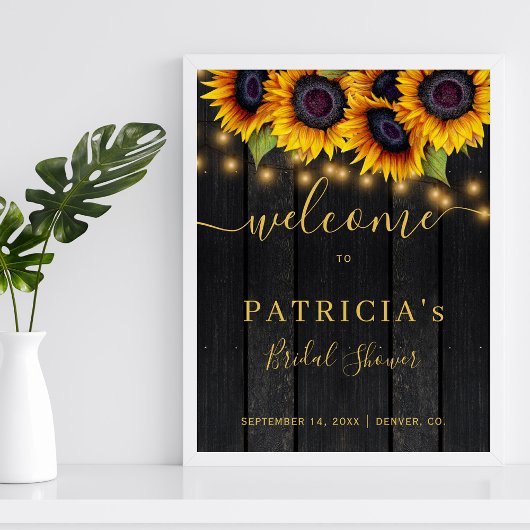 Rustic sunflowers barn bridal shower welcome sign ポスター