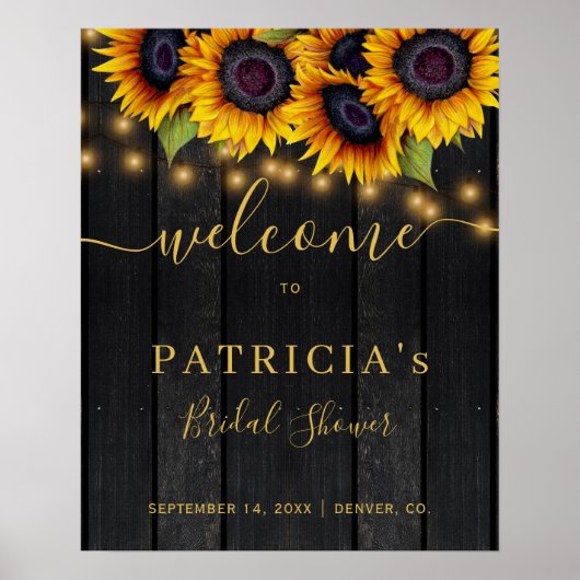 Rustic sunflowers barn bridal shower welcome sign ポスター (正面)