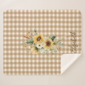 Rustic Sunflowers Brown Gingham Personalized シェルパブランケット (正面(横))