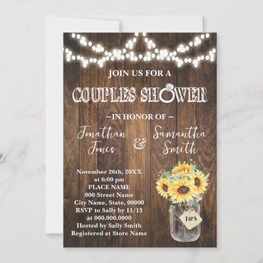Rustic Sunflowers Couples Wedding Shower  招待状 (正面)