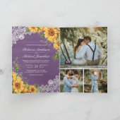Rustic Sunflowers Lavender Wood QR Code Wedding 招待状 (内部)