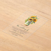 Rustic Sunflowers Mason Jar Wedding アクリル招待状 (レイダウン)