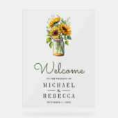 Rustic Sunflowers Mason Jar Wedding Welcome アクリルサイン (正面)