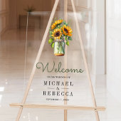 Rustic Sunflowers Mason Jar Wedding Welcome アクリルサイン