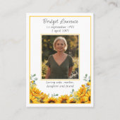 Rustic Sunflowers Memorial Photo Prayer Card 名刺 (正面)