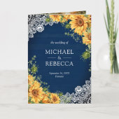 Rustic Sunflowers Navy Blue Wood QR Code Wedding 招待状 (正面)