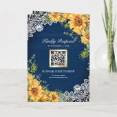 Rustic Sunflowers Navy Blue Wood QR Code Wedding 招待状 (裏面)