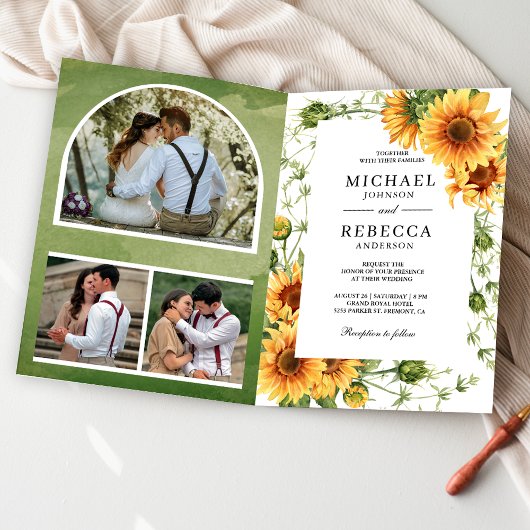 Rustic Sunflowers Photo Arch QR Code Wedding 招待状