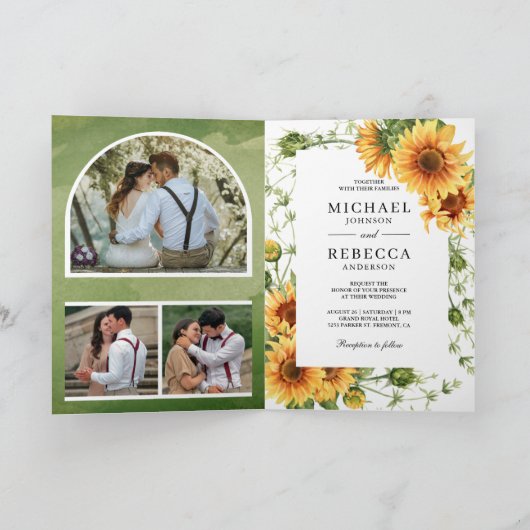 Rustic Sunflowers Photo Arch QR Code Wedding 招待状 (内部)