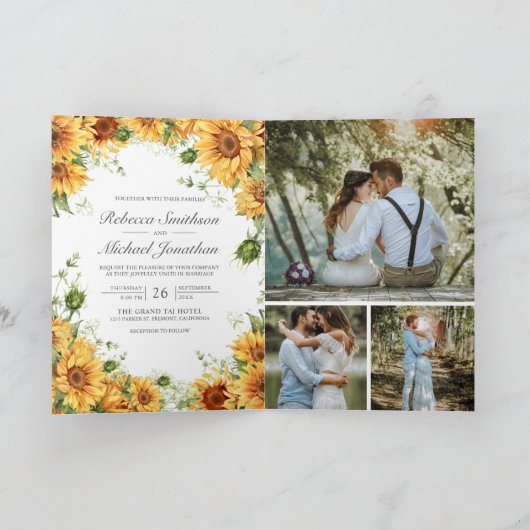 Rustic Sunflowers Photo Collage QR Code Wedding 招待状 (内部)