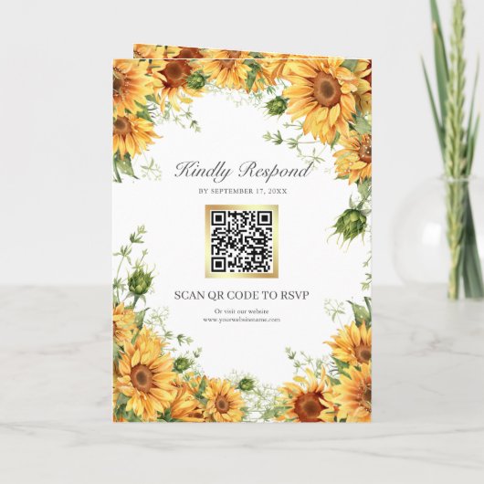 Rustic Sunflowers Photo Collage QR Code Wedding 招待状 (裏面)