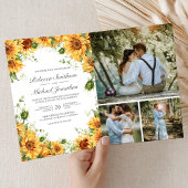 Rustic Sunflowers Photo Collage QR Code Wedding 招待状