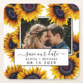 Rustic sunflowers photo wedding save the date スクエアペーパーコースター (正面)