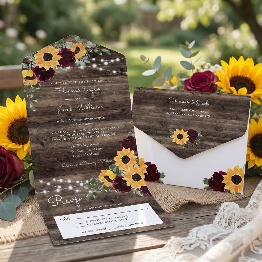 Rustic Sunflowers Roses Wedding オールインワン招待状