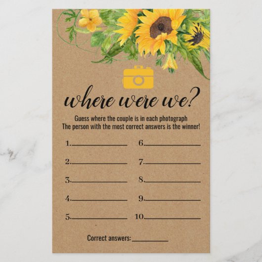 Rustic Sunflowers Shower Game Where Were We Card チラシ (正面)