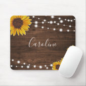Rustic Sunflowers & String Lights on Wood マウスパッド (マウス)