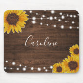 Rustic Sunflowers & String Lights on Wood マウスパッド (正面)