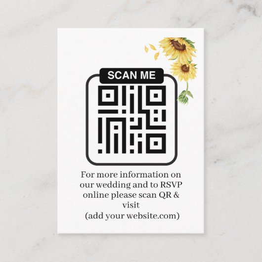 Rustic Sunflowers Wedding QR Code RSVP エンクロージャーカード (正面)