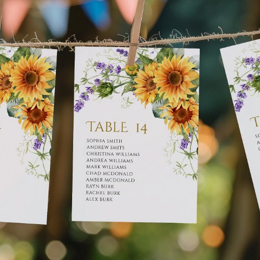 Rustic Sunflowers Wedding Seating Chart Cards 招待状