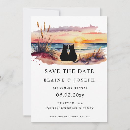 Rustic Sunset Beach Save The Date Cards セーブザデート (正面)