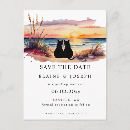 Rustic Sunset Beach Save The Date Cards 案内ポストカード (正面)