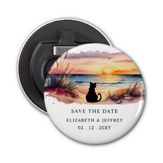 Rustic Sunset Beach Save The Date Magnet 栓抜き (正面)
