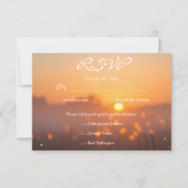 Rustic Sunset Nature Fireflies Wedding Meal Choice 出欠カード