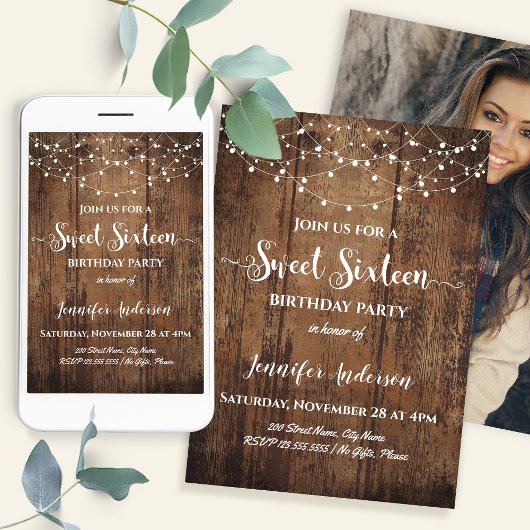 Rustic Sweet 16 Birthday Party 招待状