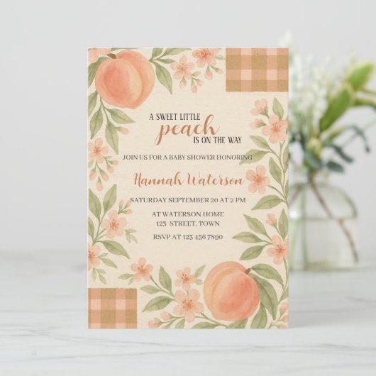 Rustic Sweet Little Peach Baby Shower  招待状 (スタンド正面)
