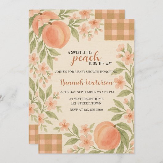 Rustic Sweet Little Peach Baby Shower  招待状 (正面/裏面)