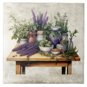 Rustic Table with Herbs Watercolors タイル (正面)
