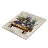 Rustic Table with Herbs Watercolors タイル (側面)