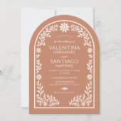 Rustic Talavera Terracotta Mexican Floral Wedding 招待状 (正面)
