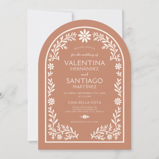 Rustic Talavera Terracotta Mexican Floral Wedding 招待状 (正面)