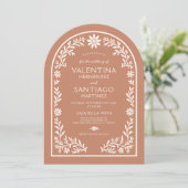 Rustic Talavera Terracotta Mexican Floral Wedding 招待状 (スタンド正面)