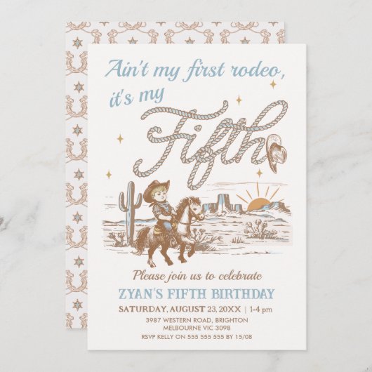 Rustic Tan Aint's My Fist Birthday Fifth Birthday 招待状 (正面/裏面)