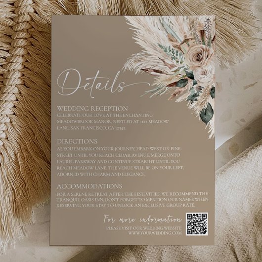 Rustic Tan Boho Wedding Enclosure Details Card ノートカード