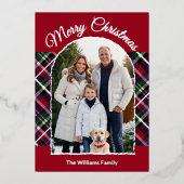 Rustic Tartan Plaid Arch Photo Merry Christmas 箔シーズンカード (正面)