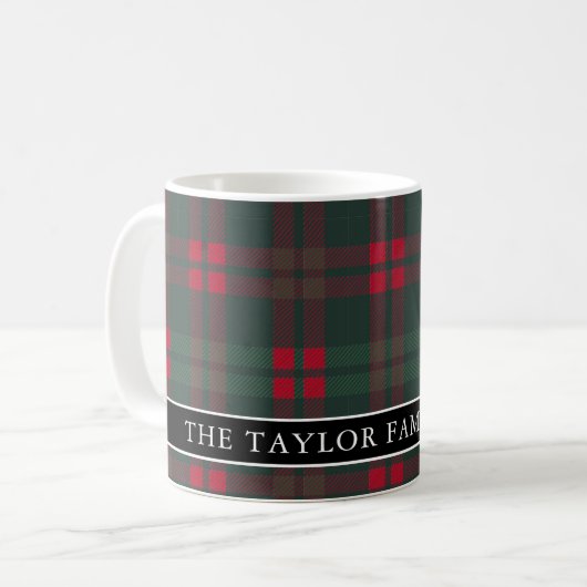 Rustic Tartan Plaid Family Name コーヒーマグカップ (正面左)