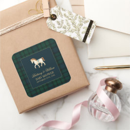 Rustic Tartan Plaid Horse Baby Shower  スクエアシール
