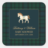 Rustic Tartan Plaid Horse Baby Shower  スクエアシール (正面)