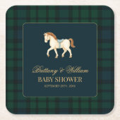 Rustic Tartan Plaid Horse Baby Shower  スクエアペーパーコースター (正面)