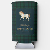 Rustic Tartan Plaid Horse Baby Shower スリム缶クーラー (正面)
