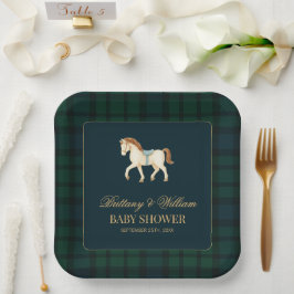 Rustic Tartan Plaid Horse Baby Shower  ペーパープレート