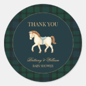 Rustic Tartan Plaid Horse Baby Shower  ラウンドシール (正面)