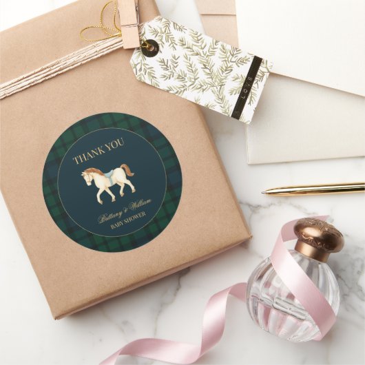 Rustic Tartan Plaid Horse Baby Shower  ラウンドシール (ギフト)